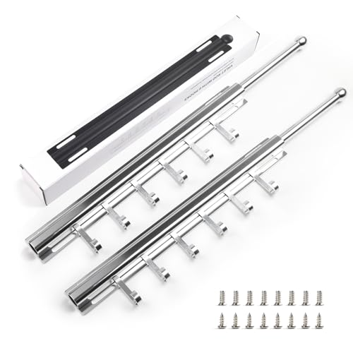 BaiNong 16.5" Valet Rod for Closet Pull Out With 6 Hooks Valet Rods for Closets (2Pack Silver) Closet Valet Rod Slide Out - color: Silver/2 Pack, size: 16.5 Inch