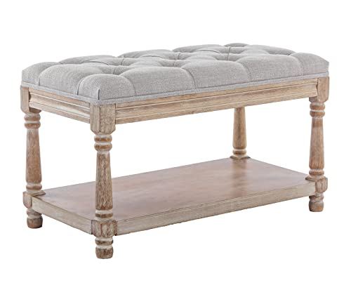 Kmax Storage Entryway Bench Tufted Shoe Rack Bench Wood Window Bench for Hallway Entrance Bedroom Corner-1 Seat, Gray - color: Grey, size: Storage- 1 Seat