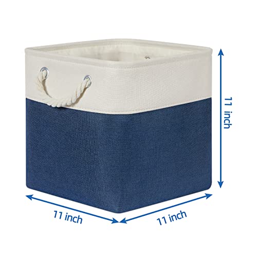 Temary Fabric Storage Cubes 11x11 Cube Storage Bins 4Pack Blue Basket for Organizing Home, Closet, Empty Gift Baskets with Handles (White&Blue) - color: White&blue, size: 11"L x 11"W x 11"H