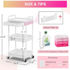 Goovilla 3 Tier Rolling Utility Cart Organizer with Removable Drawer, Stable and Sturdy White Rolling Storage Carts with 2 Lockable Wheels for Bathroom, Kitchen, Snack, Craft, Makeup, Baby Essentials - size: 3 Tier, style: White