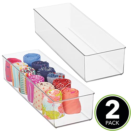 mDesign Plastic Drawer Organizer Box, Long Storage Organizer Bin Container; For Closets, Bedrooms, Use for Leggings, Socks, Ties, Jewelry, Accessories - Lumiere Collection - 2 Pack - Clear - size: 6 x 18 x 4 (Pack of 2)