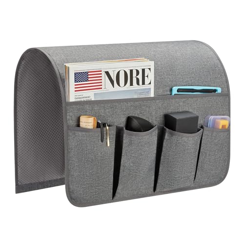 Sofa Armrest Organizer, Remote Control Holder for Recliner Couch, Arm Chair Caddy with 6 Pockets for Magazine, Tablet, Phone, iPad - color: Gray, size: W19'' x L33''