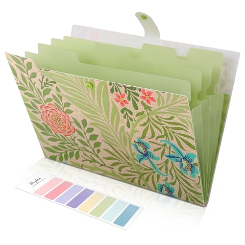 SKYDUE Expanding File Folder with 5 Pockets, Accordion File Organizer, Portable Receipt Paper Documents Organizer, Letter Size Filing Folder School Office Supplies, Green - color: Green