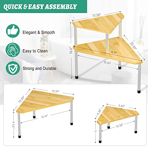 Weenson Bathroom Organizer Countertop Corner Shelf – 2 Tier Bathroom Organization Bamboo Spice Rack Kitchen Countertop Organizer Space Saving Storage Shelves Living Room Office Home Decor - color: Yellow