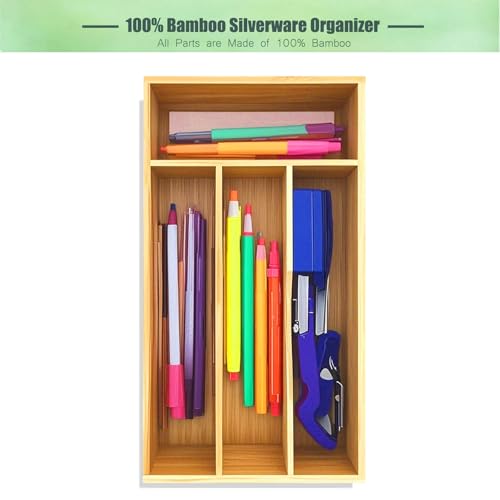 guiogc Bamboo Kitchen Drawer Silverware Organizer, 7 Inch Silverware Utensils Tray Holder for Small Drawer, Wood Caddy for Flatware Cutlery Knives 4-Slots - size: 7"Wx13"D (4-Slots)
