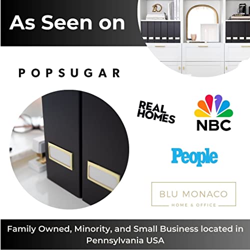 BLU MONACO | Cardboard Magazine File Holder Set of 6 Black | Vertical Magazine File Holder with Gold Label Slots | Standing File Holder and Cardboard Bins for Shelves Desk Storage - color: Black & Gold