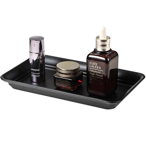 Vintage Farmhouse Decor Metal Vanity Tray, Countertop Guest Hand Towel Storage Organizer Tray Dispenser, Sturdy Holder for Perfume, Cosmetics, Jewelry, Makeup Bathroom Organizer (1 Pack, Black) - color: Black, size: 1 Pack (9.9" x 5.9" x 1.1")