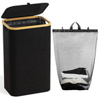 100L Laundry Hamper with Lid, Large Laundry Basket with Bamboo Handles, Clothes Hampers for Laundry with Removable Bag, Dirty Clothes Hampers for Bedroom Aesthetic, Black - color: Black