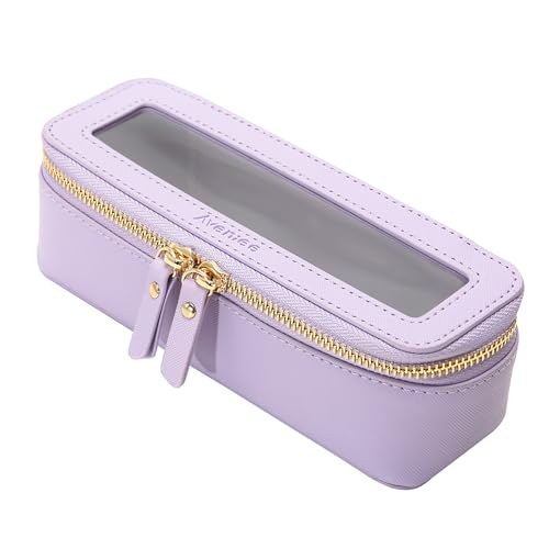 Aveniee Clear Makeup Brush Bag, Slim Brush Holder Cosmetic Case, Small Travel Toiletry Bag for Women, Thin Make up Bags with Dual Zipper, Cute Travel Essentials Srorage Bag.Lilac - color: Lilac, style: Slim Elegance