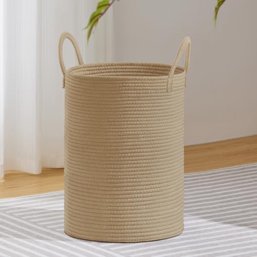 VIPOSCO Large Laundry Hamper, Tall Woven Rope Storage Basket for Blanket, Toys, Dirty Clothes in Living Room, Bathroom, Bedroom - 58L Jute - color: Jute, size: 58L