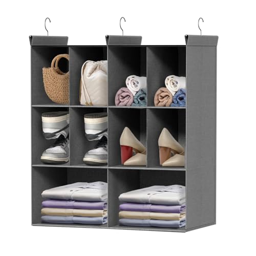 Ofiray-home 3 Tier Hanging Closet Organizer, 10 Compartments Sweater Organizer for Closet with 3 Sturdy Hooks, Closet Organizers and Storage, Wardrobe, Rv, Garment Rack, Grey - color: Grey, size: 3-Tier