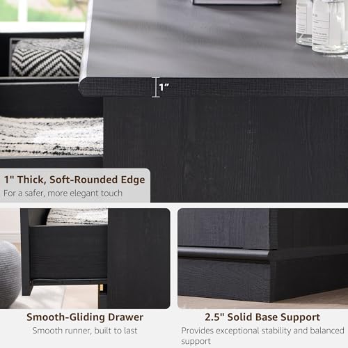 ACCOHOHO Arched Dresser for Bedroom with 9 Drawers, 52" Wide Modern Chest of Drawers with Rounded Edge & Metal Handles, Wood Storage Closet Dressers TV Stand for Living Room, Hallway, Black - color: Black, size: 15.6"D x 52"W x 32"H (9 Drawers)