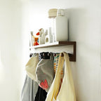 Entryway Coat Rack Hooks with Shelf, Sturdy Wooden Floating WallOrganizer Shelf with 4 Hooks siutable for Entrance, Mudroom, Kitchen, Bathroom,.etc(2pc-Walnut Finish) - color: Walnut 2PC