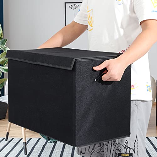 popoly Large Toy Box Chest Storage with Flip-Top Lid, Collapsible Kids Storage Boxes Container Bins for Toys, Playroom Organizers, 25"x13" x16" (Linen Black) - color: Large Black