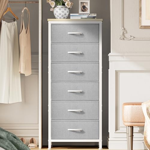 Huuger 43.3 Inch Tall Dresser for Bedroom, 6 Drawer Night Stand & Chests of Drawers, Fabric Dresser for Closet, Bedroom, Nightstand, End Table with Metal Frame, Storage Tower with Fabric Bins, Grey - color: Grey, size: 43.3inch(6 Drawers)