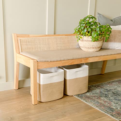 NaturalCozy Storage Cubes 11 Inch Cotton Rope Woven Baskets for Organizing, 3-Pack | Cube Storage Bin | Square Storage Baskets for Shelves Organizer, Classroom, Kids Toy Bins, Closet, Baby Nursery - color: Off White & Tan Brown