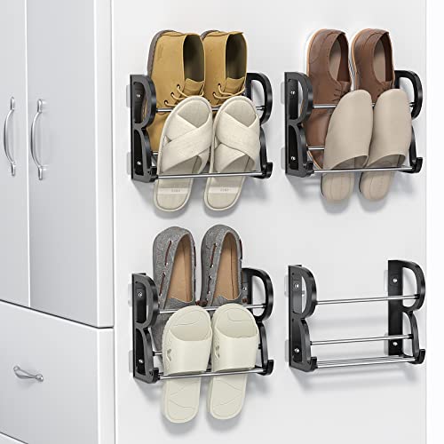4 Pack Wall Mounted Shoes Rack Wall Shoe Holder Hanging Shoe Organizer Door Hanging Shoe Storage with Sticky Mounts for Camper RV with Hooks No Drilling Black - style: Modern