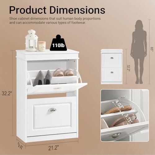 Haotian Small Shoe Cabinet, White 2 Flip Drawers Freestanding Shoe Rack, Shoe Storage Cupboard Organizer (9.45" D x 20.87" W x 32.28" H), FSR78-W - color: White, size: 2 Drawers (S)