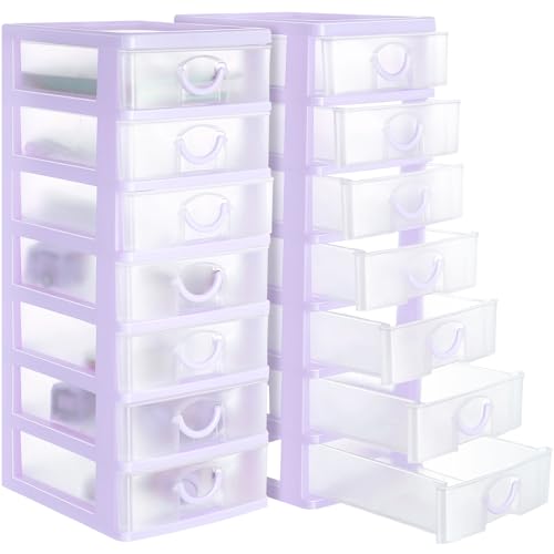 Thyle 2 Pcs Plastic Drawers Organizer Mini Organizer Stackable Plastic Clear Drawer Storage Box Containers Storage Units for Desktop Classroom Craft 6.7 x 4.9 x 13.4 inches(Purple) - color: Purple
