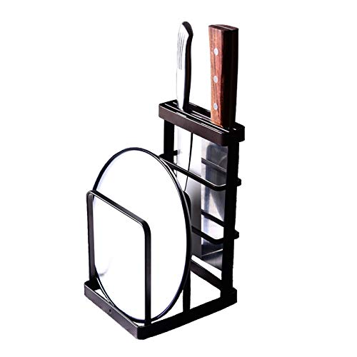 VANRA Metal Steel Cutting Board Holder Knife Block Kitchen Organizer Pantry Bakeware Rack Pan Pot Cover Lid Rack Stand (Bronze) - color: Bronze, size: 4.7"L X 5.5"W X 8.5"H - Without Draining Tray