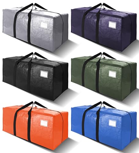 VELVETSURE Heavy Duty Extra Large Moving Bags W/Backpack Straps - Strong Handles & Zippers, Storage Totes For Space Saving, Fold Flat, Alternative to Box and Bin (Set of 6, Multicolor) - color: Multicolor, size: 24 Gal - 6 Pack