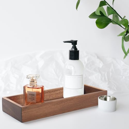 Bathroom Vanity Tray, Bathroom Tray for Counter, Acacia Wood Toilet Tank Tray for Organizing and Home Decor (11.8 x 4.5 x 1.6 inch) - size: 11.8" x 4.5" x 1.6"