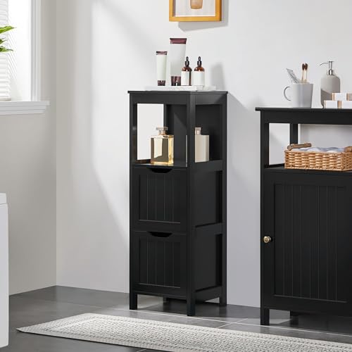 Yaheetech Bathroom Storage Cabinet, Small Floor Cabinet with 2 Removable Drawers, Slim Storage Organizer Rack Stand for Bathroom/Kitchen/Corner/Small Space,Black - color: Black, size: 35"H