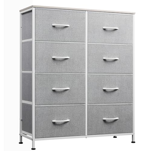 WLIVE Fabric Dresser for Bedroom, Tall Dresser with 8 Drawers, Storage Tower with Fabric Bins, Double Dresser, Chest of Drawers for Closet, Playroom, Dormitory, Light Grey - color: Light Grey, style: General