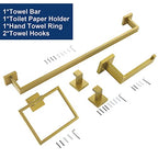 5 Pieces Bathroom Hardware Accessories Set Brushed Gold, 24Inch Bathroom Towel Rack Set SUS304 Stainless Steel, Square Bath Towel bar Set Wall Mounted, Heavy Duty - color: Brushed Gold, size: 24" 5pcs