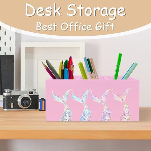 Mermaid Gifts for Girls Women, Pastel Mermaid Beach Pen Pencil Holder Organizer for Desk, Coastal Ocean Wooden Box Block Sign for Home Classroom Dorm Office Tabletop Decor（Pink） - color: Pink Mermaid