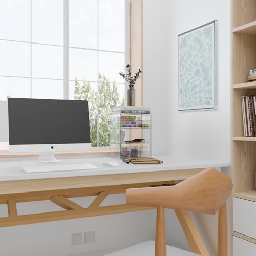 Desk Organizer Set, Clear Stackable Dustproof Storage Boxes for Desktop, Office, DIY Craft & Vertical Space Saving, Perfect for Makeup, Stationery, Jewelry Organization (5 Drawer) - size: 5 drawer clear