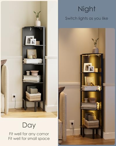 Corner Shelf Stand, 5 Tier Corner Bookshelf,Corner Furniture for Bedroom Display Corner Shelf for Small Space,Wood Shelves with Storage Rack for Living Room,Office,Black - color: Black
