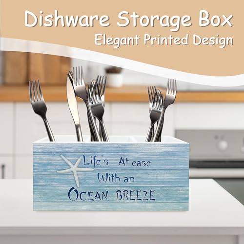 Coastal Beach Pen Pencil Holder for School Home Office Desk, Beach Decor Wooden Pencil Holder Sign Organizer for Home Office Desk Accessories, Coastal Gifts for Women Men - color: light blue