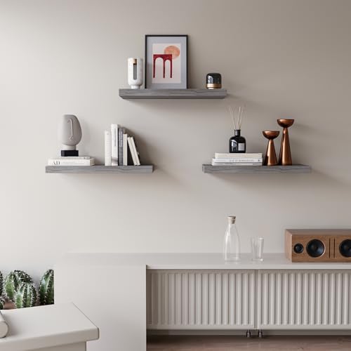 Upassion Floating Shelves for Wall Set of 3, 16" Gray Wall Shelves for Home Decor, Frame Display Floating Shelf for Living Room, Bedroom, Bathroom, Kitchen - color: Grey, size: 16 Inch