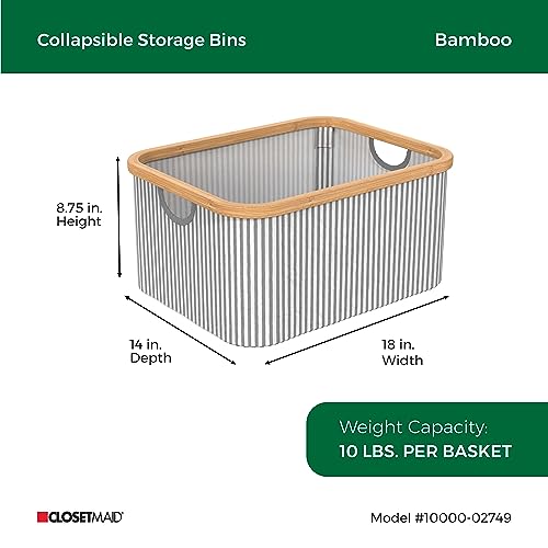 ClosetMaid Laundry Hamper Storage Baskets, Bamboo Frame, Portable, Collapsible Design, Freestanding, Stripe (2-Pack)