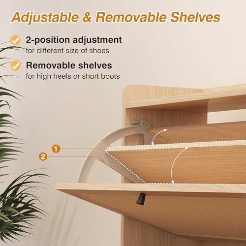AVZEAR Narrow Shoe Storage Cabinet for Entryway with 2 Flip Drawers, Freestanding Shoe Cabinet with Natural Linen Panel, Slim Wood Shoe Organizer Closed Shoe Rack for Hallway, Foyer, Natural - color: Natural, size: 2 Drawers