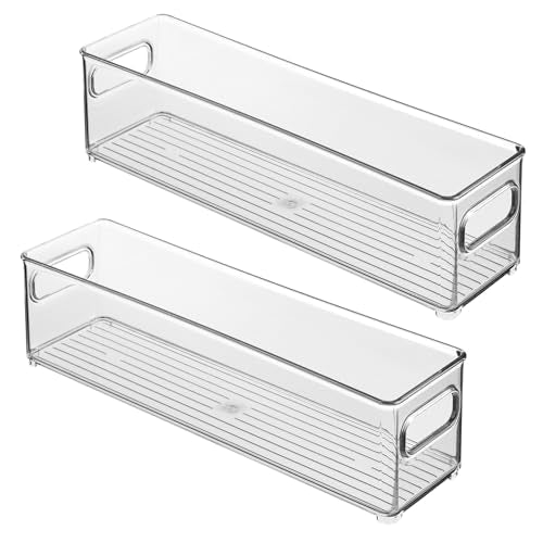 iDesign Stackable Fridge Bin with Handles - Ideal for Freezer or Pantry, Set of 2, Clear, Made in USA - style: Pack of 2