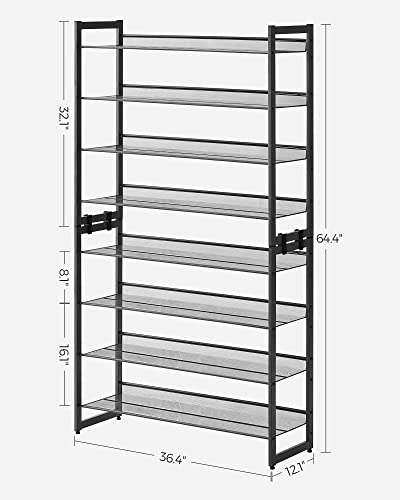 SONGMICS Shoe Rack, 8-Tier Shoe Organizer, Metal Rack for Garage, Set of 2, 4-Tier Stackable Shelf, with Adjustable Flat or Angled Shelves, 32-40 Pairs, Ink Black ULMR08B - color: Ink Black, size: 8 Tiers (36.4"W)