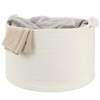 Large Blanket Basket (20"x13"), Woven Storage Basket for Dirty Clothes, Laundry, Living Room, Nursery, Bedroom - White - color: White