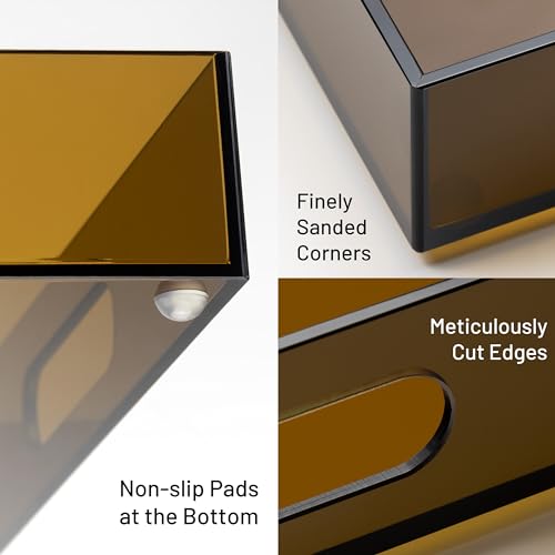 ATZYmolin 16"x12" Large Acrylic Serving Tray Decorative Ottoman Coffee Table Vanity Tray Tea Fruit Platter Snack Appetizer Dessert Drink with Handles for Bar Kitchen Party, Amber - color: Brown - Medium