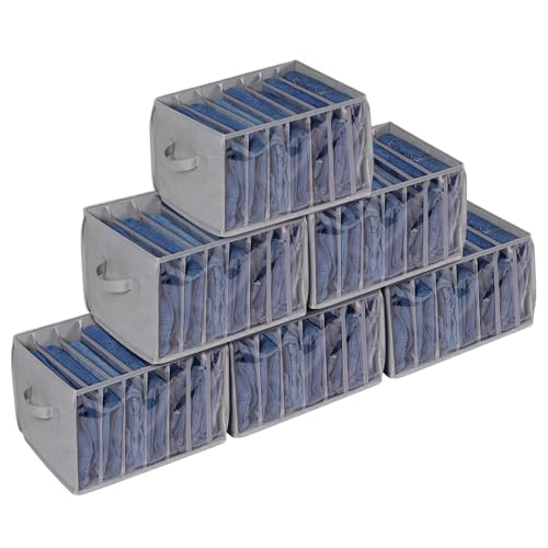 Zilink Upgraded Wardrobe Clothes Organizer with Support Board Clear Jeans Organizer for Closet with 7 Grids Divider Closet Drawer Organizer for Jean Pant Sweater Legging T-Shirt, 6 Pack, Grey - color: Grey - For Jeans -6pcs