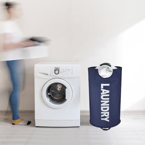 Maxsilan 90L Large Laundry Basket, Freestanding Tall Clothes Hamper, Collapsible Laundry Bag, Dark Blue - color: Dark Blue, size: 90L