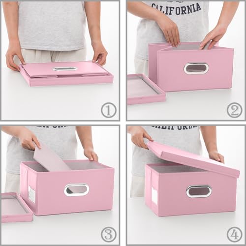 PRANDOM Collapsible Storage Box with Lid [3-Pack] Leather Fabric Foldable Storage Bin Organizer Container Basket Cube with Cover for Home Bedroom Closet Office Nursery Pink(13.6x9.6x6.9) - color: Pink, size: Small(3-Pack)