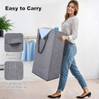Odonata 75L Slim Laundry Hamper with Lid,Large Foldable Laundry Basket with Removable Bag and Handles Tall Collapsible Dirty Clothes Basket Great for Bedroom, Bathroom, Dorm, College,RV. (Grey, 75L) - color: Grey