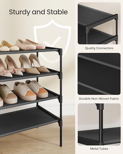 SONGMICS Shoe Rack, 4-Tier Shoe Storage Organizer, Space-Saving, 11.7 x 36.1 x 27.7 Inches, Entryway, Metal Frame, Non-Woven Fabric Shelves, Ink Black ULSH034BH01 - color: Ink Black, size: 4 Tiers (36.1"W)