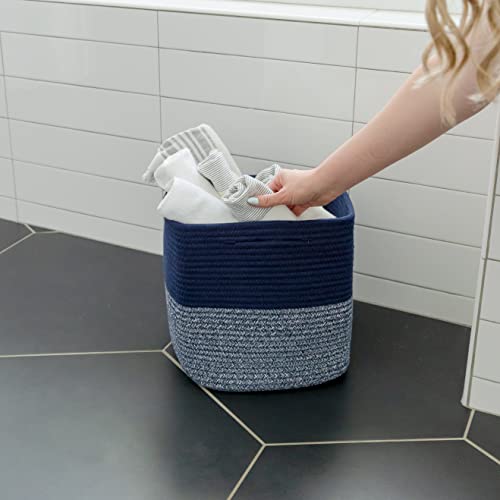 NaturalCozy Storage Cubes 11 Inch Cotton Rope Woven Baskets for Organizing, 3-Pack | Cube Storage Bin | Square Storage Baskets for Shelves Organizer, Classroom, Kids Toy Bins, Closet, Baby Nursery - color: Dark Blue & Mixed Dark Blue