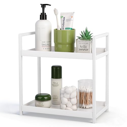 Anyoifax Bathroom Counter Organizer 2 Tier Vanity Storage Countertop Shelf Makeup Organizer Perfume Tray Skincare Holder for Sink, Dresser, Kitchen, Small White - color: White, size: Small