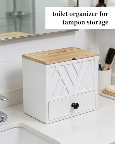Tampon Holder for Bathroom Decor Feminine Product Organizer With Lid & Drawer Shark Week Box Girl Stuff (1, WHITE) - color: WHITE