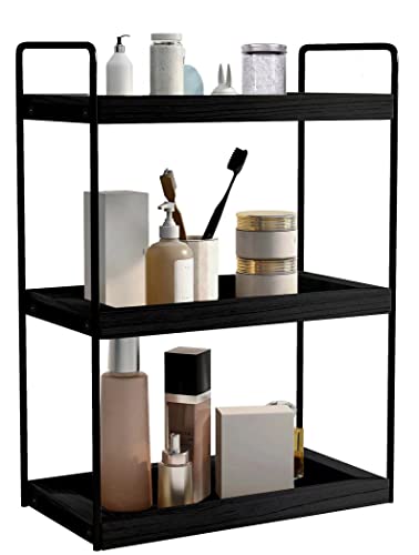 Dorhors 3 Tier Bathroom Counter Organizer,Countertop Bathroom Storage Shelf,Counter Tray and Vanity Organizer (Black) - color: Black