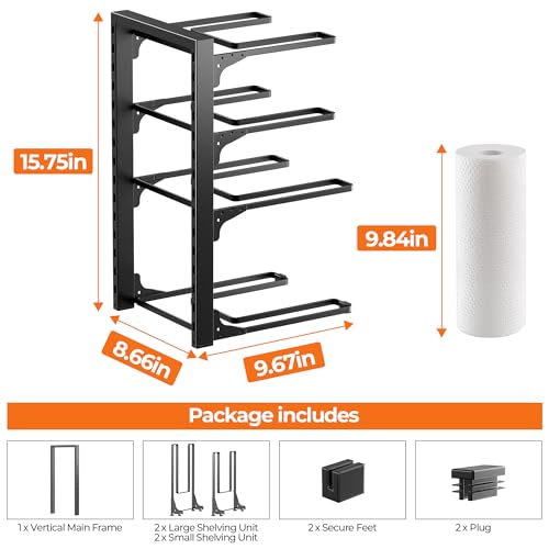 MUDEELA Pots and Pans Organizer under Cabinet 15.75" Tall, 4-Tier Heavy Duty Pan Organizers inside Cabinet Kitchen Storage, Adjustable Pot Rack Holds up to 44 LB Cast Iron Skillets Shallow Cookware - style: 4-Tier